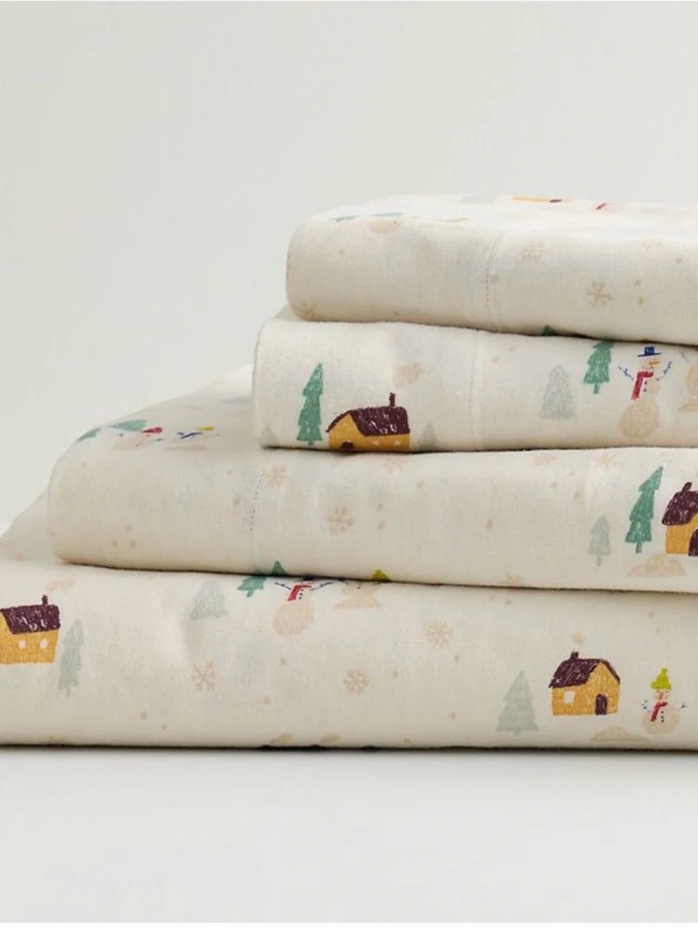 Cuddl Duds  KING Cotton Flannel Sheet Set Winter Holiday Scenic Snowmen NEW